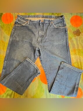 Wrangler Mens 40x32 0013MWI Straight Leg Denim Jeans Blue Button Zipper